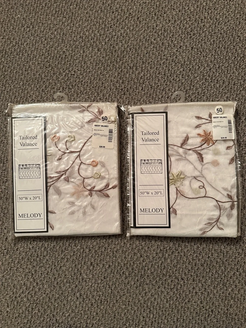 Melody Tailored Valances and Panels with Embroidered Floral Design - Beige Multi